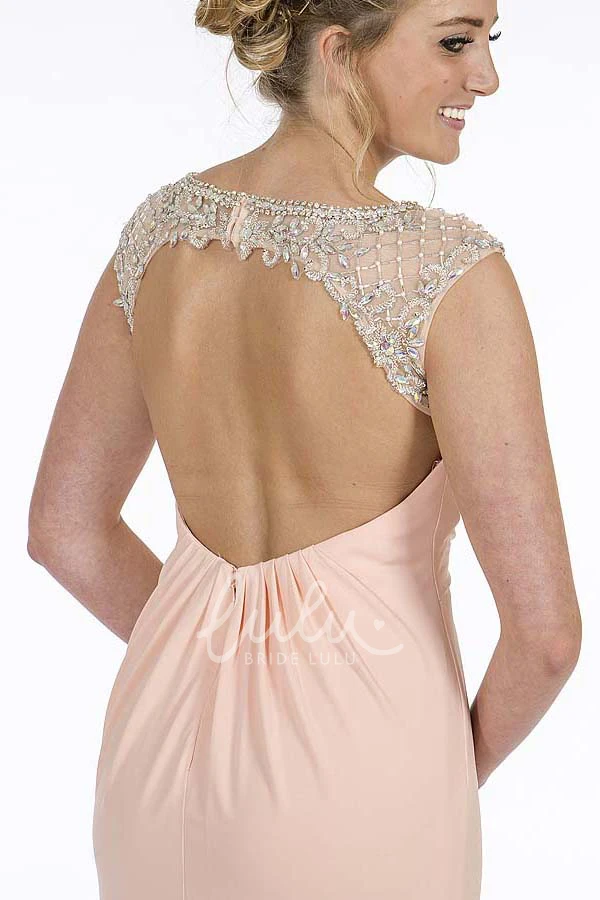 Sleeveless Sheath Chiffon Prom Dress Maxi Beaded Scoop-Neck Draping