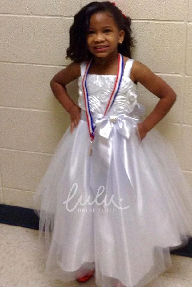 Embroidered Split-Front Satin Flower Girl Dress Tea-Length Unique