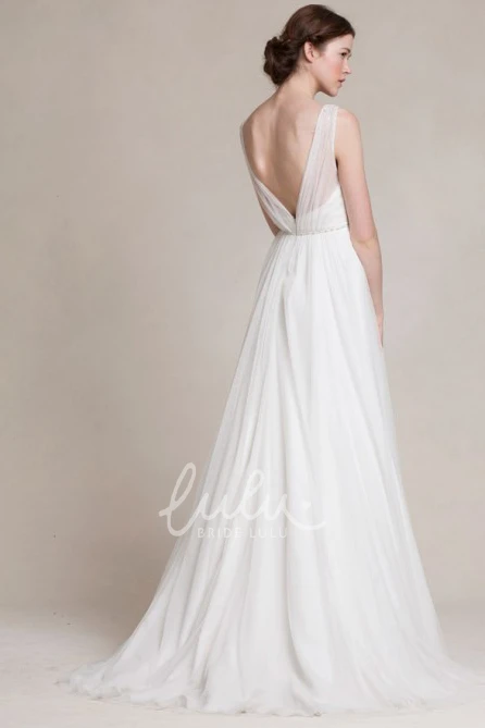 Sleeveless Tulle A-Line Wedding Dress with V-Neck and Jeweled Embellishments