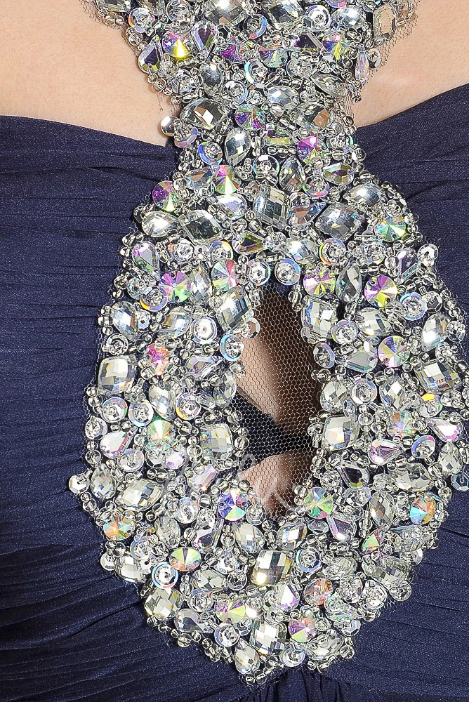 Maxi Chiffon Prom Dress with Beaded Straps and Pleats