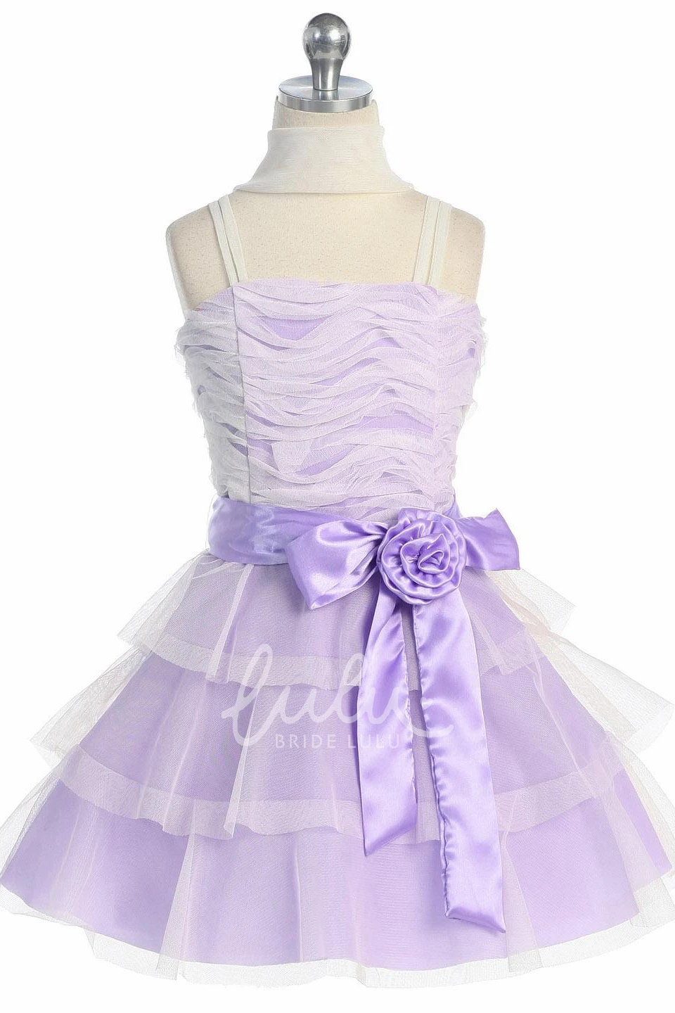 Midi Tiered Flower Girl Dress with Embroidery Floral Party Dress