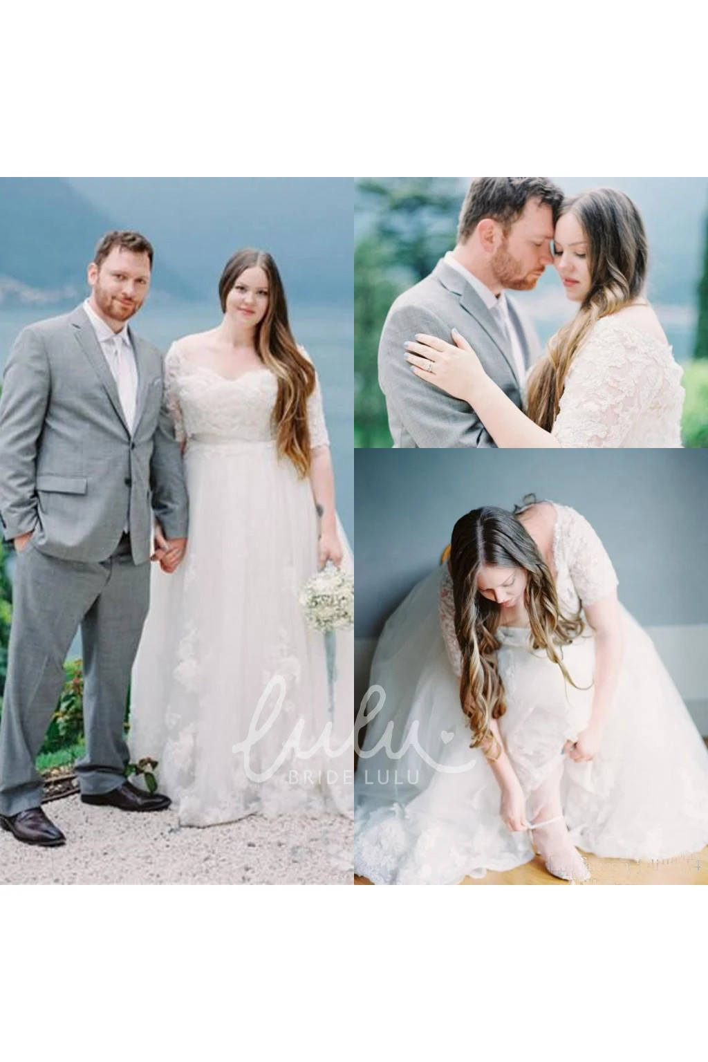 Off-shoulder Lace A-line Wedding Dress with Zipper Closure