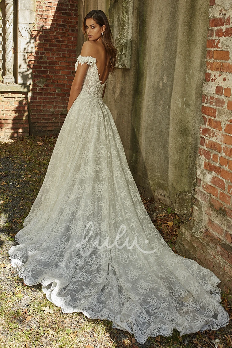 Off-the-Shoulder Lace A-line Wedding Dress with Open Back