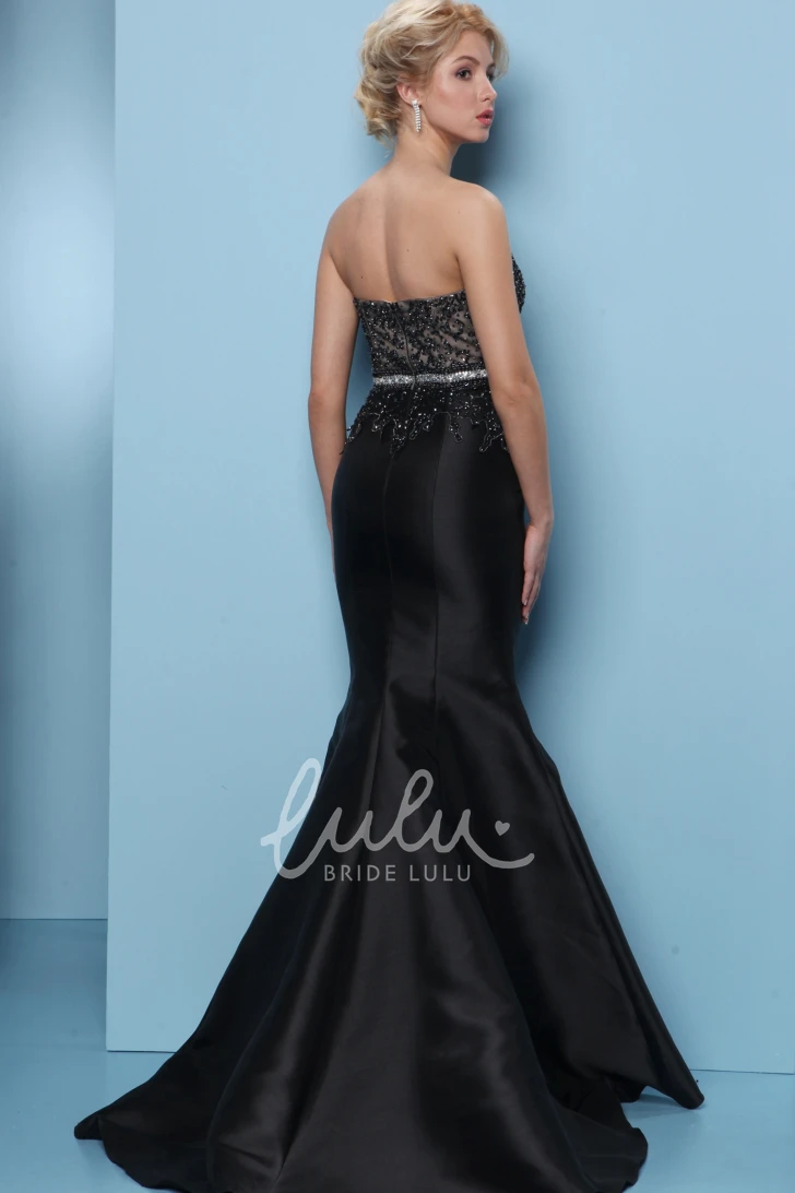 Sweetheart Satin Trumpet Prom Dress with Beaded Long Sleeves Classy Formal Dress