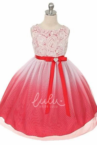 Broach Tea-Length Tiered Flower Girl Dress Classy Dress for Girls