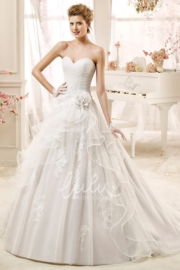 A-line Wedding Dress with Asymmetrical Ruching and Flowers Sweetheart Flowy