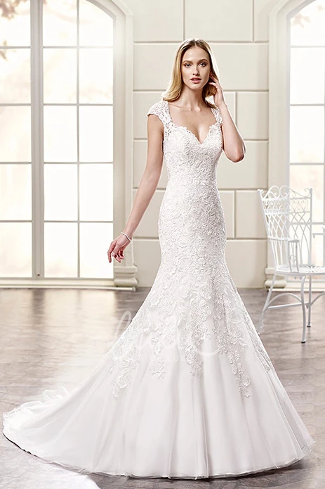 Illusion Mermaid Lace Wedding Dress Cap-Sleeve