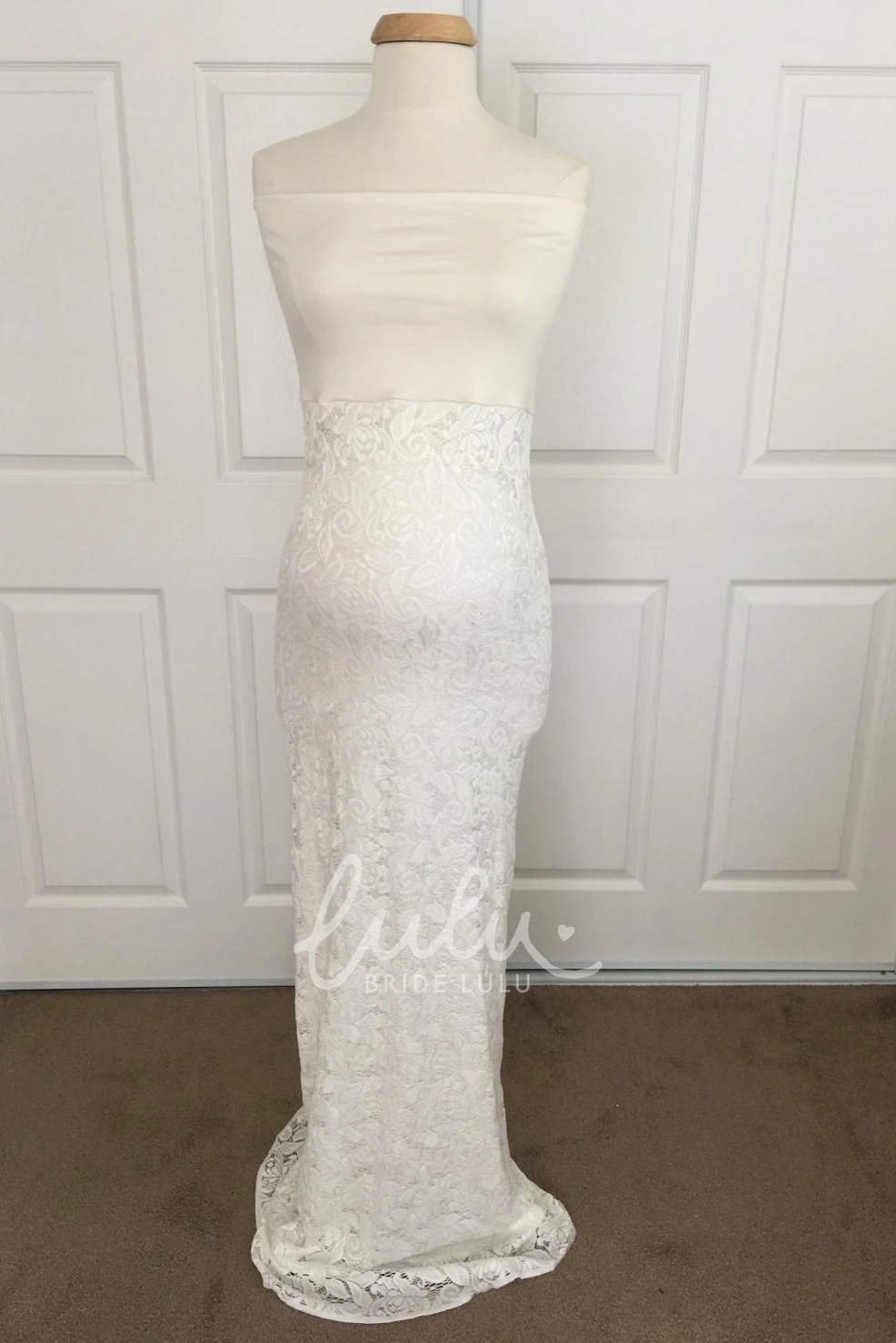 Strapless Sheath Lace Maternity Wedding Dress Flowy Beach Bride Dress