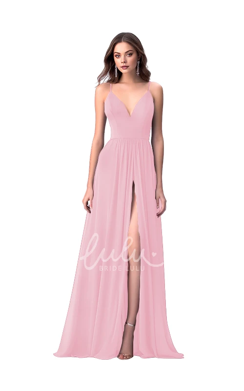 A-Line Chiffon Romantic V-neck Bridesmaid Dress with Split Front Modern Wedding Dress