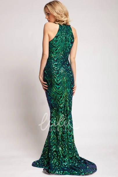 High-Neck Sequin Sleeveless Sheath Prom Dress 2025
