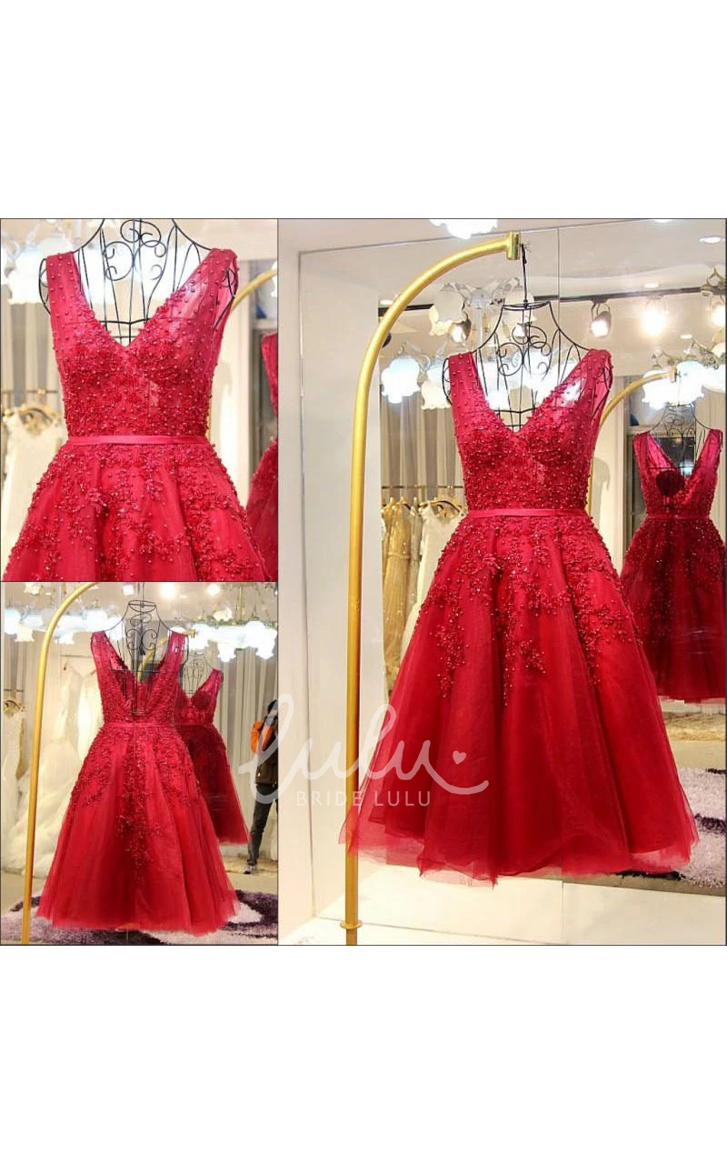 Appliques Tulle Lace A-line Dress Elegant Sleeveless Prom Dress