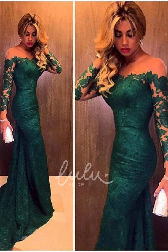 Long Sleeve Off-the-Shoulder Mermaid Formal Dress with Lace Embellishments