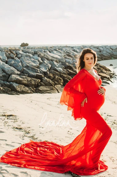 Long Sleeve Maternity Bridesmaid Dress with Court Train and Empire Waist