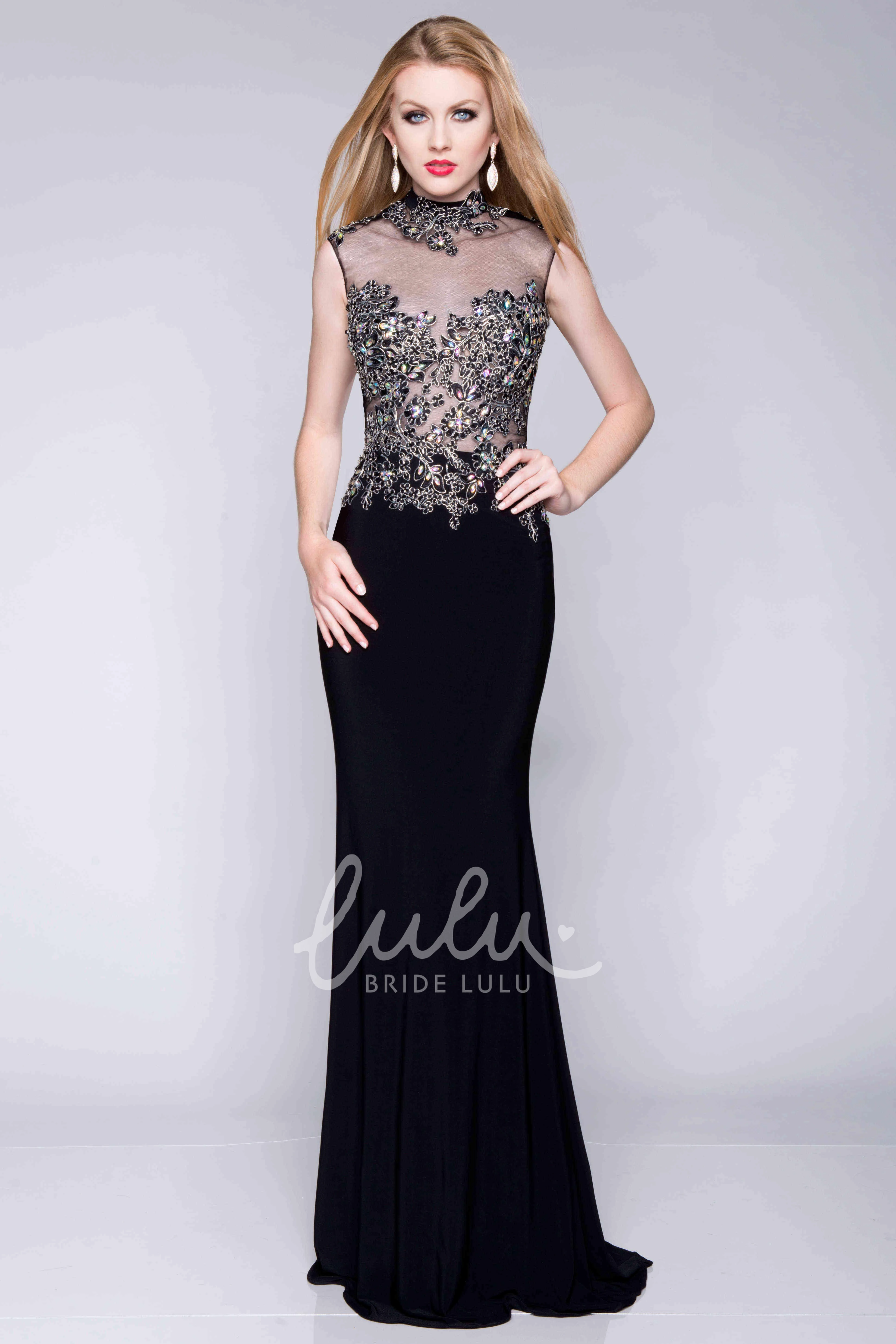 High Neck Sleeveless Jersey Prom Dress with Metallic Bodice Modern Column Dress