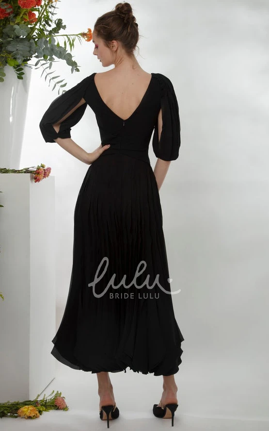 Casual Chiffon A-Line Half Sleeve Cocktail Dress With Ruching Classy Party Dress
