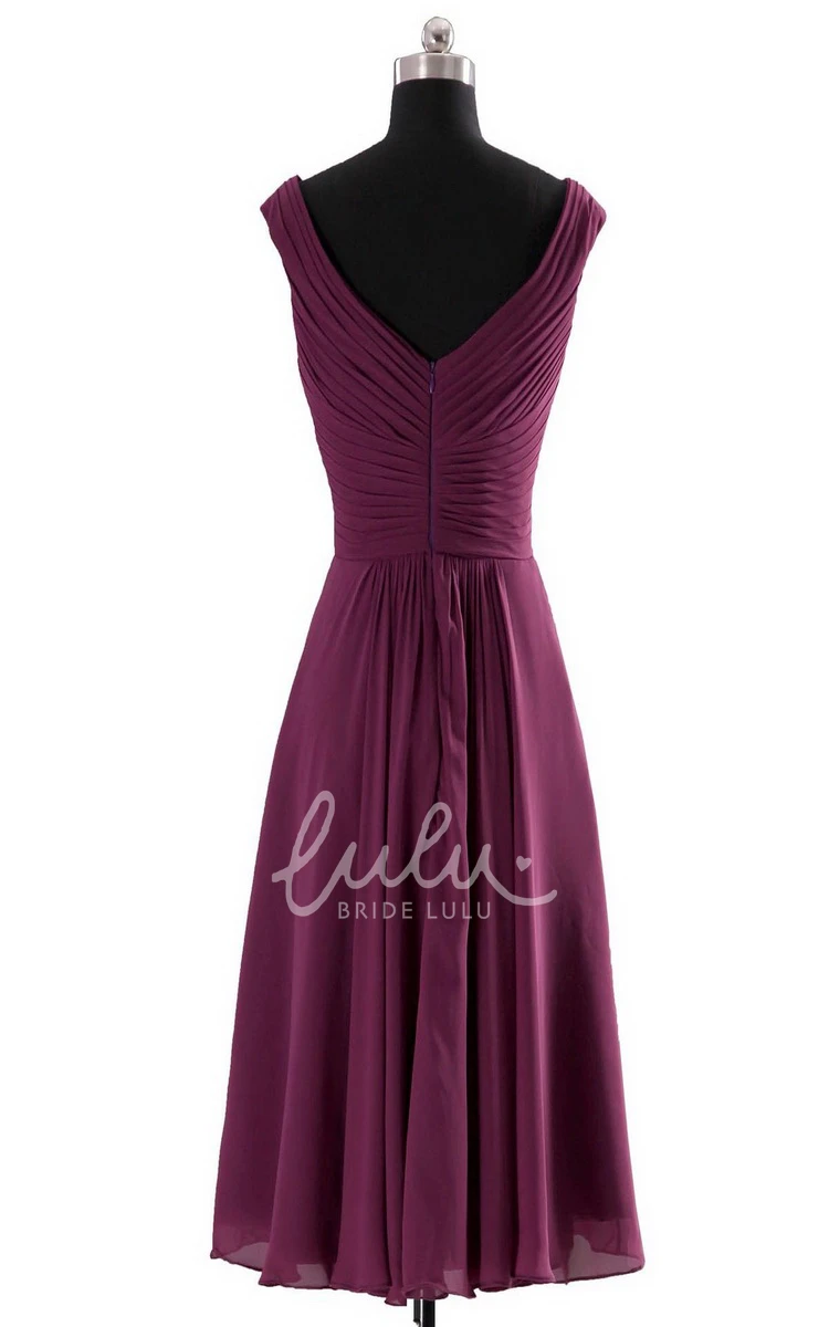 Ruffled Empire Chiffon Dress with Sleeveless V-neckline for Women