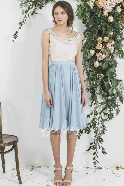 Knee-Length Pleated Chiffon Bridesmaid Dress Sleeveless Cowl Neck