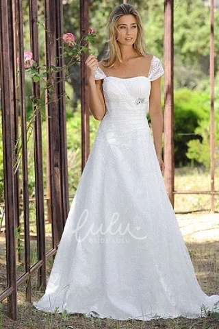 Lace Cap Sleeve A-Line Wedding Dress with Strapless Bodice