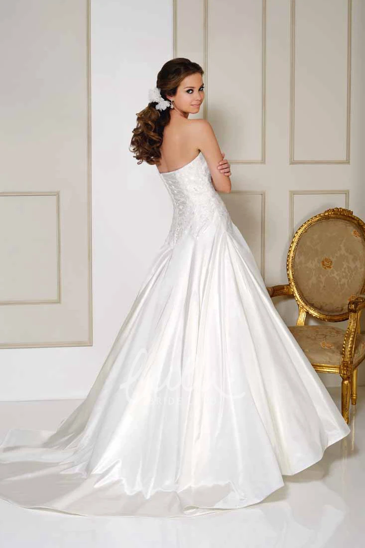 Satin Wedding Dress with Appliques and Court Train Timeless Bridal Gown
