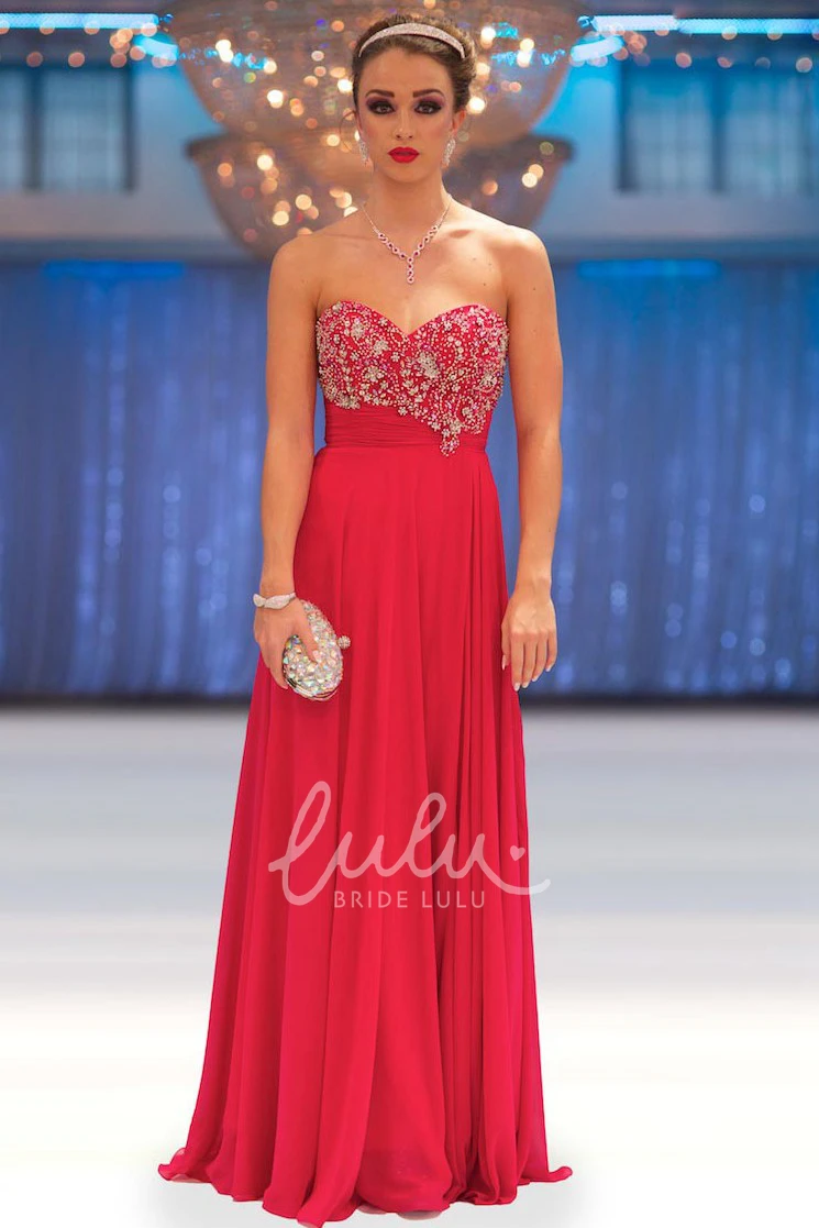 Chiffon Sweetheart Sheath Prom Dress with Beading and Pleats Floor-Length