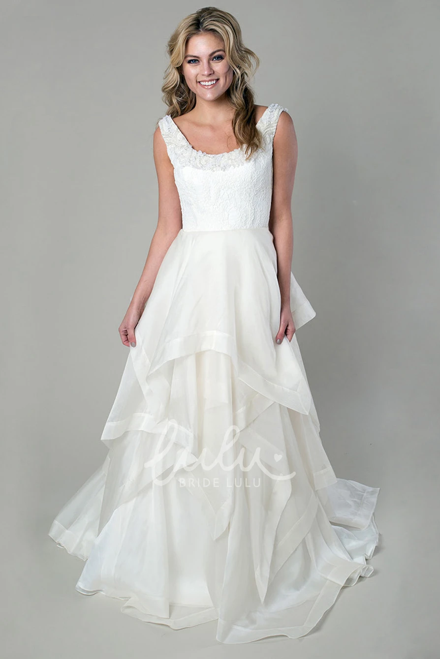 Maxi Organza A-Line Wedding Dress with Tiers and Draping Flowy Wedding Dress
