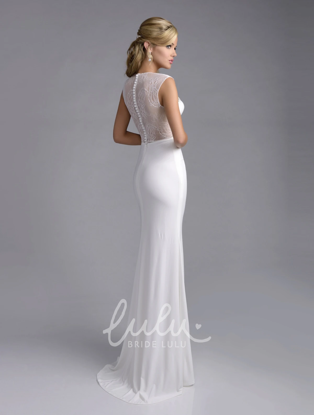 Satin Chiffon Lace Wedding Dress with Pearl Embellishment Elegant Column Style