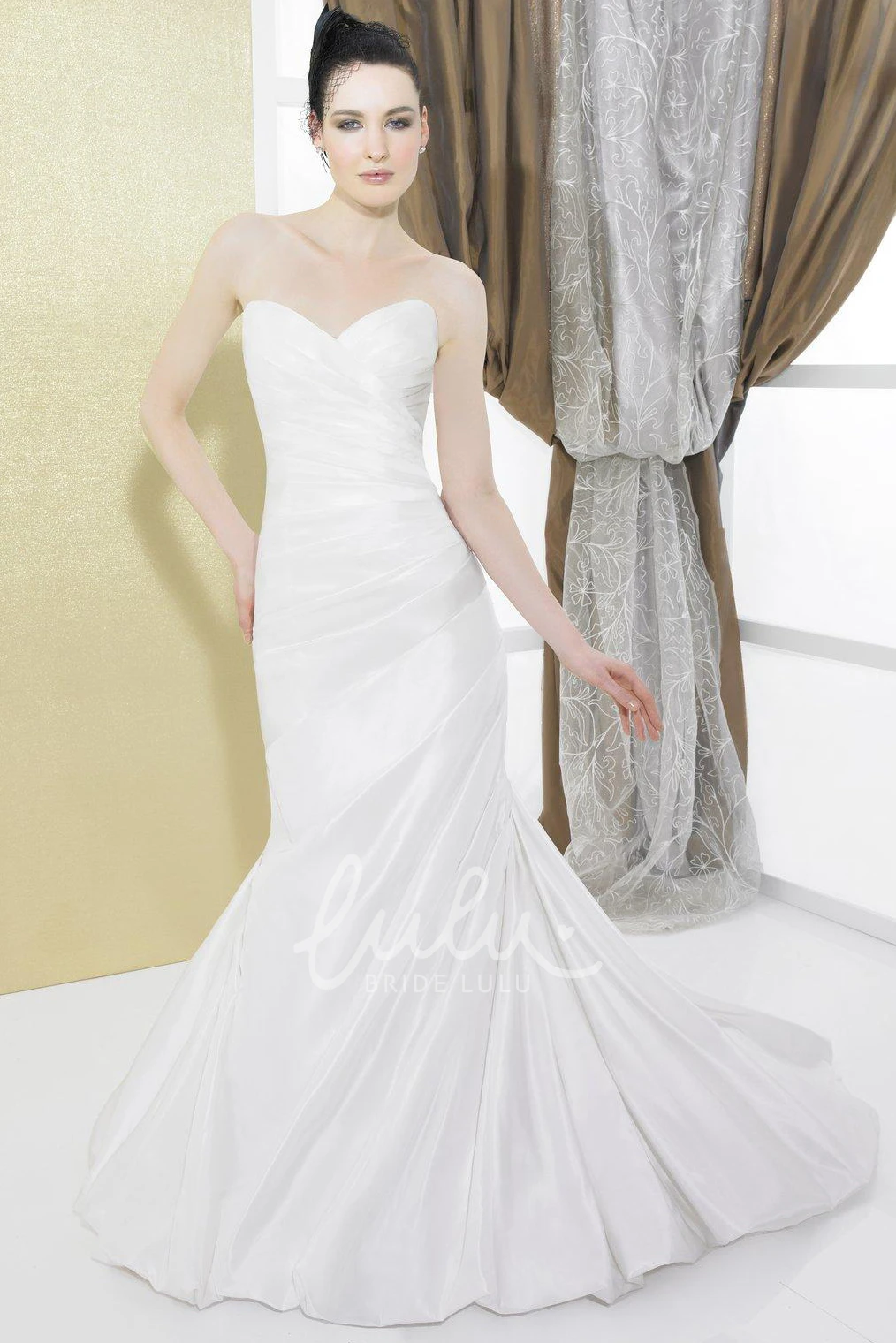 Taffeta Mermaid Wedding Dress with Ruching and Lace-Up Sweetheart