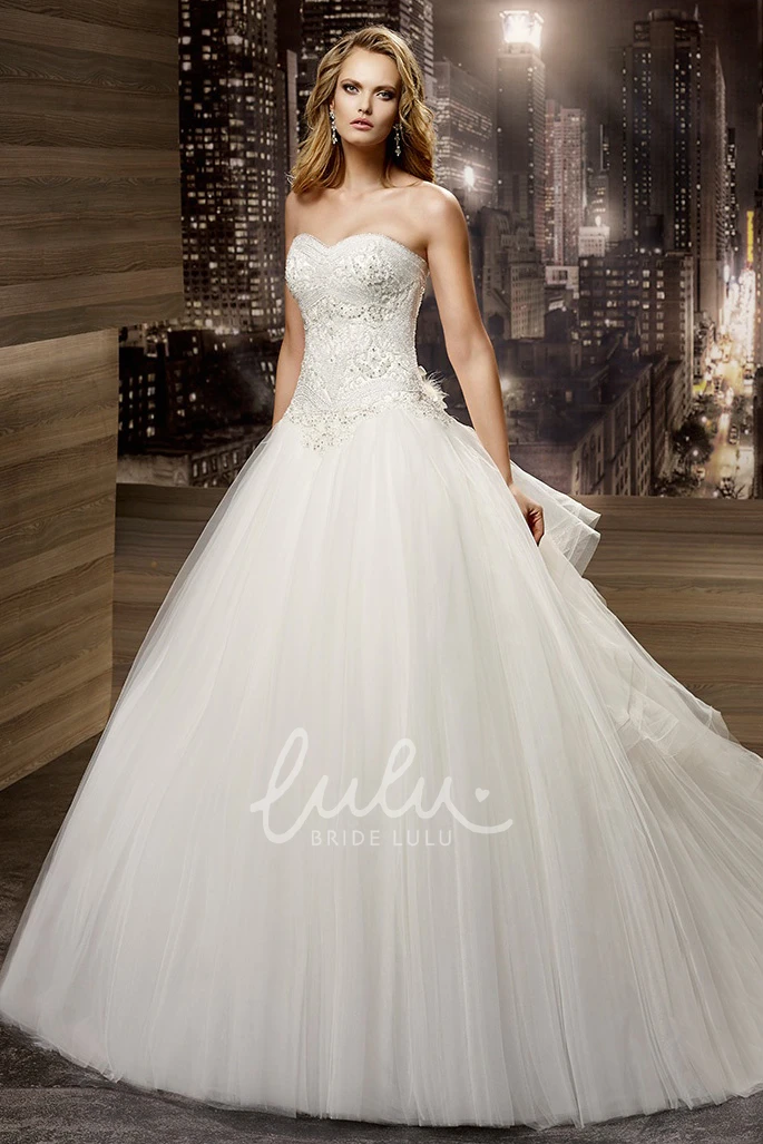 Beaded Bodice A-line Wedding Gown with Lace-Up Back Glamorous Bridal Dress