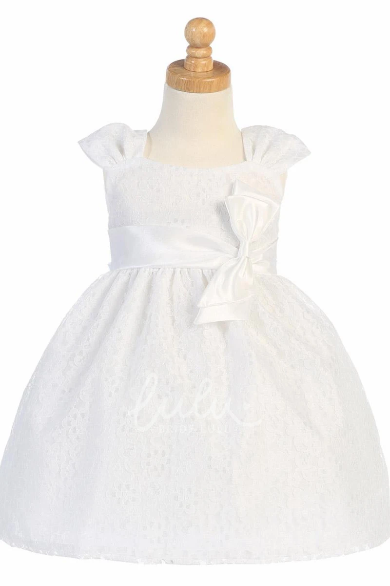 Tiered Tulle & Lace Tea-Length Flower Girl Dress Elegant Wedding Dress for Girls