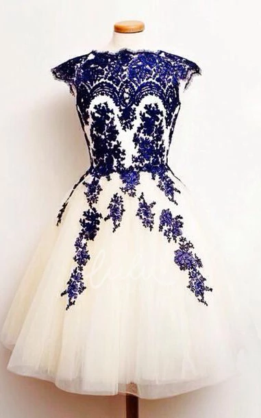 High Neck Tulle Mini Dress with Appliques for Prom or Homecoming