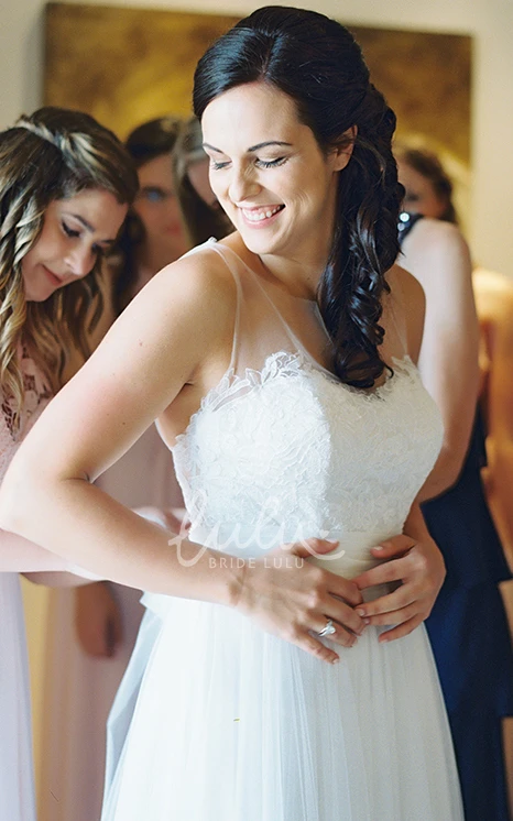 Elegant A-Line Lace Country Wedding Dress with Open Back and Brush Train Country Wedding Dress