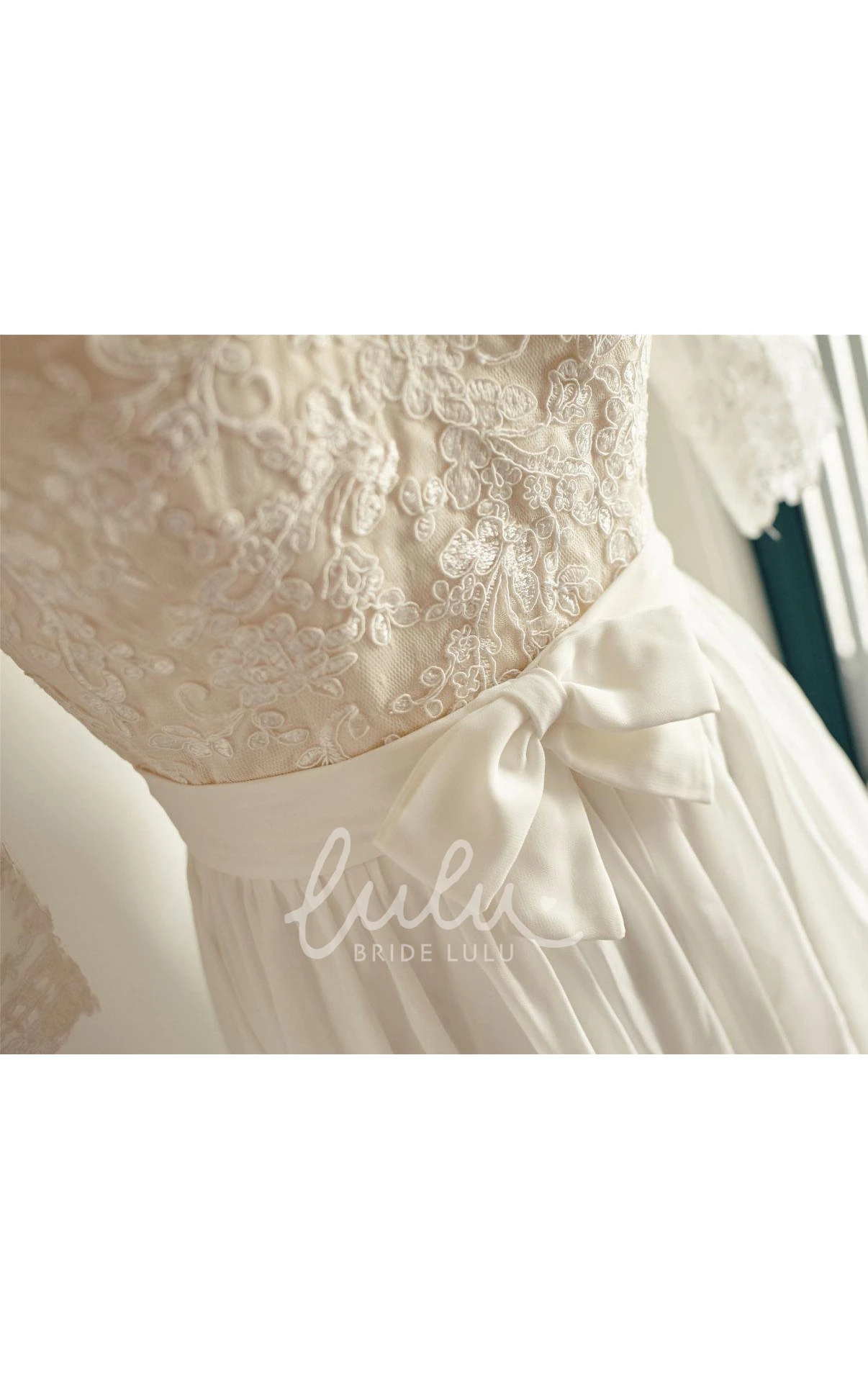 Backless Chiffon Lace Satin Weddig Dress With Low-V Back