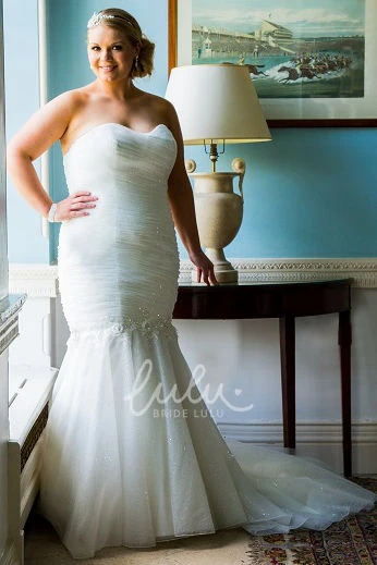 Mermaid Organza Wedding Dress with Ruched Bodice and Lace-Up Back