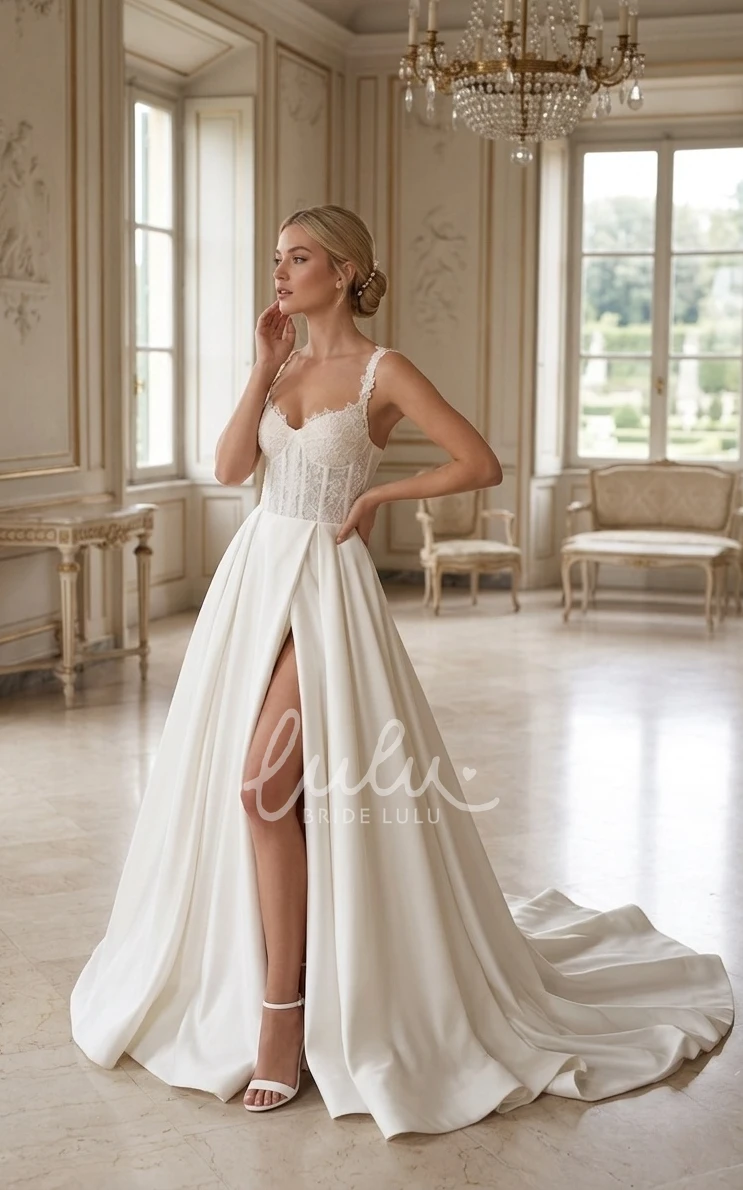 Modern A-Line Boho Lace Sleevesless Spring Wedding Dress Elegant Beach Corset Back Bridal Gown with Applique