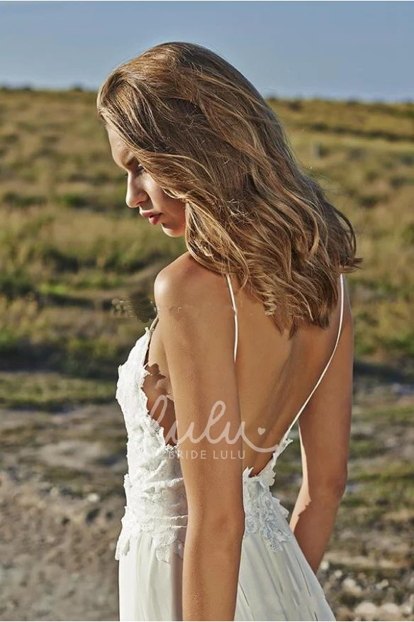 Beach Wedding Dress Spaghetti Straps Chiffon Appliques Bridal Gown Simple