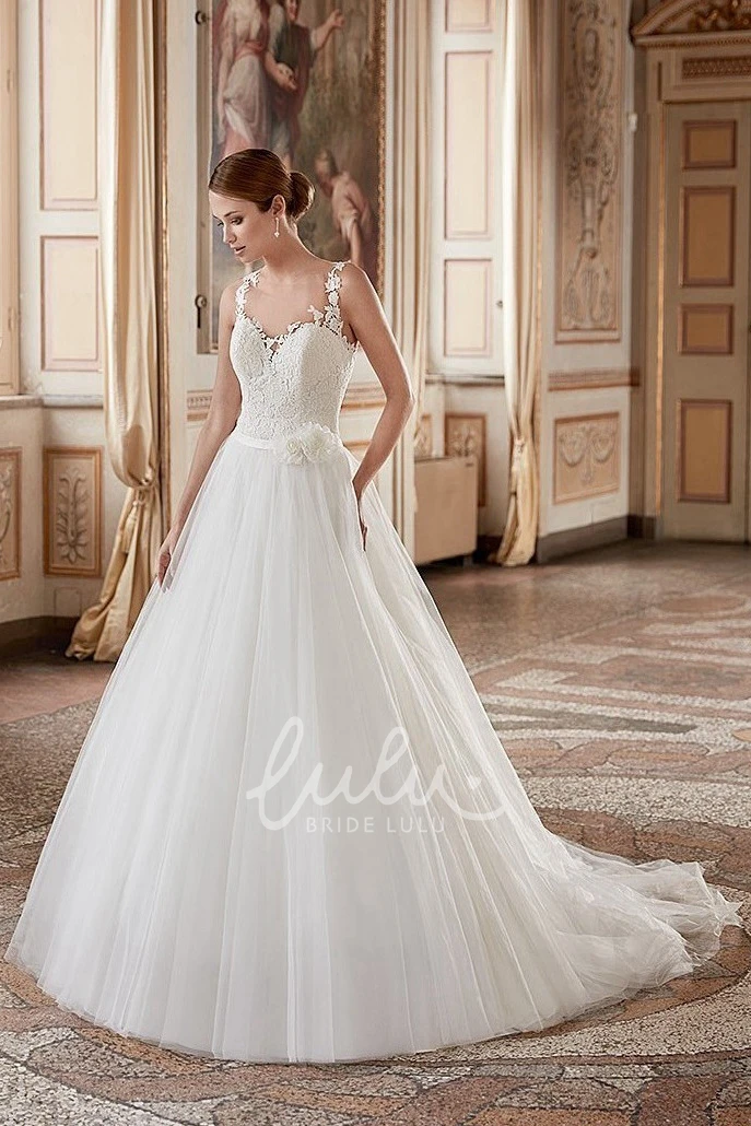 A-Line Tulle Wedding Dress with Flower and Ruffles