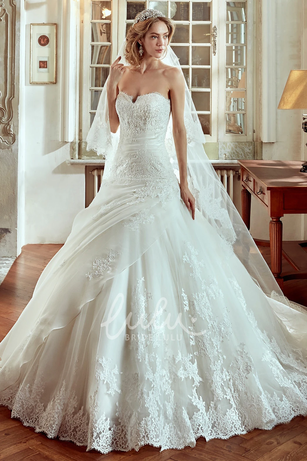 A-line Wedding Dress with Side Draping and Embroidery Unique A-line Wedding Dress with Side Draping