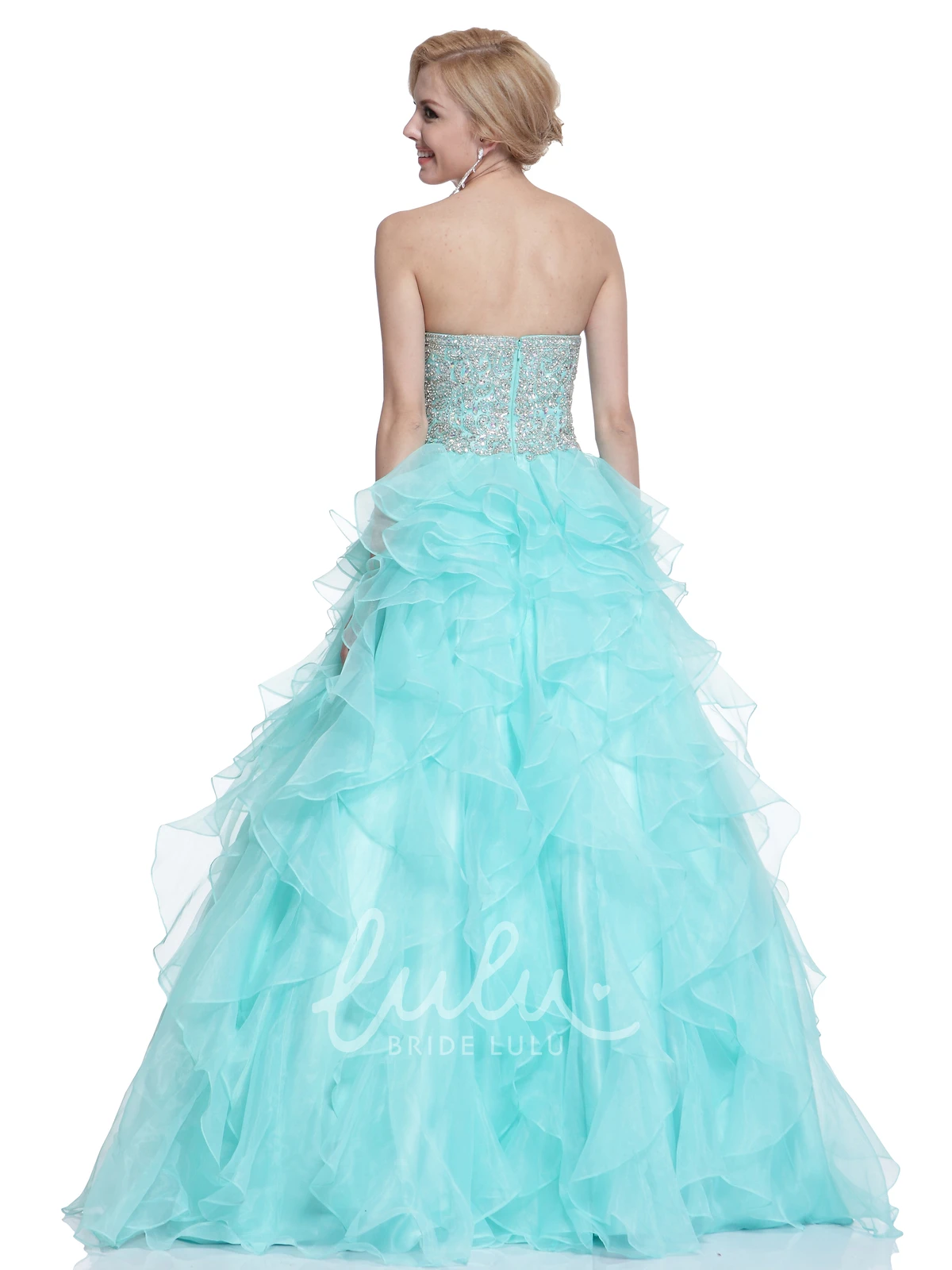 Sweetheart Organza Ball Gown Formal Dress with Cascading Ruffles and Beading