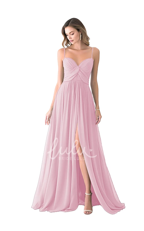 Casual Spaghetti Satin Bridesmaid Dress A-Line Split Front Flowy