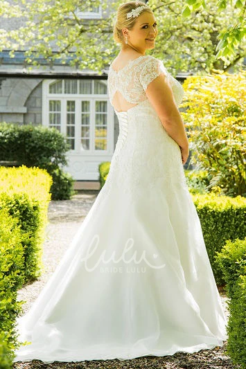 Organza Cap Sleeve Bridal Gown with Lace Top and Scoop Neck