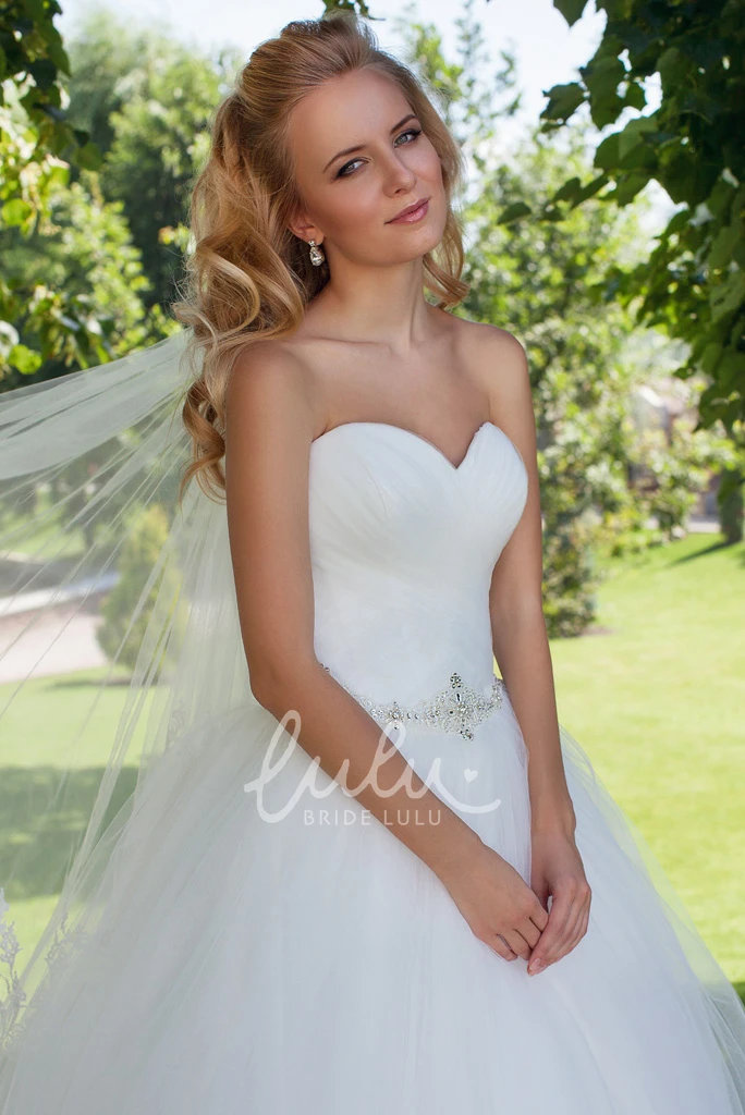 Long Jeweled Tulle Wedding Dress Sweetheart Criss-Cross