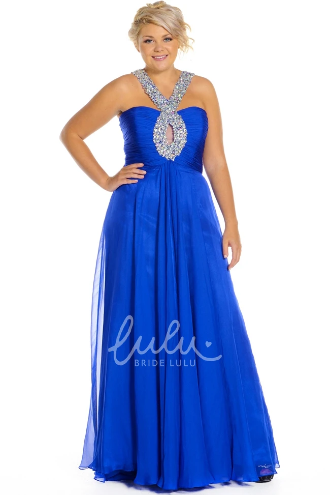 A-Line Chiffon Sleeveless Prom Dress Beaded Long Zipper Pleated