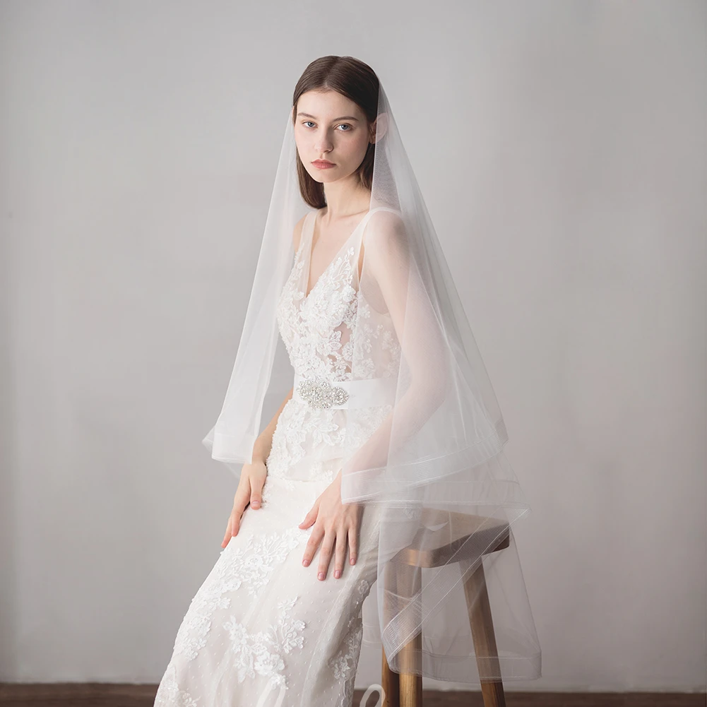 Western Style Two Tier Fingertip Veil