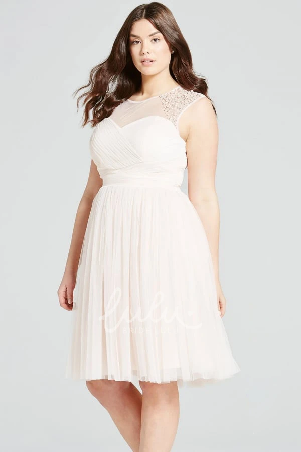 Sleeveless Beaded Tulle Bridesmaid Dress Knee-Length & Modern