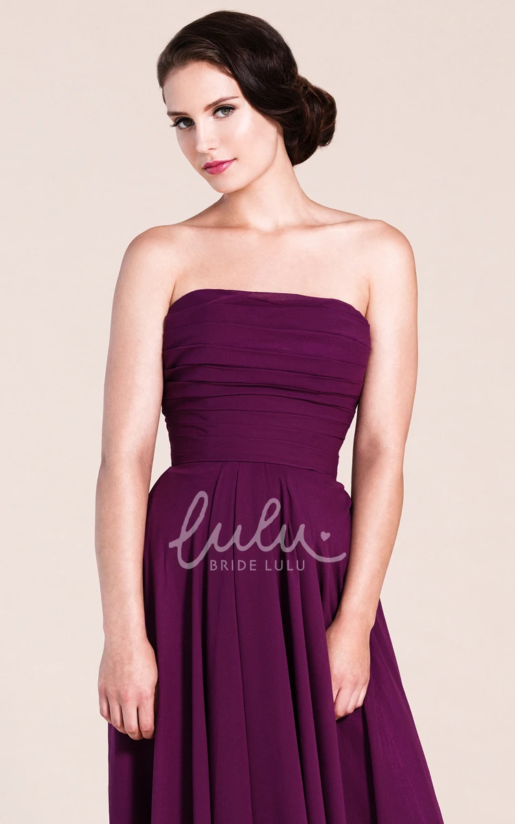 Strapless Ruched A-line Long Dress with High-low Hemline for Prom or Bridesmaid