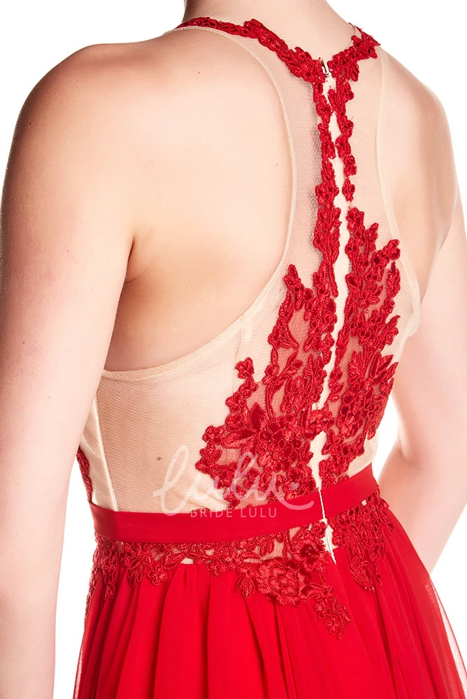 Sleeveless High Neck Appliqued Chiffon Prom Dress with Illusion Back Elegant Prom Dress 2025
