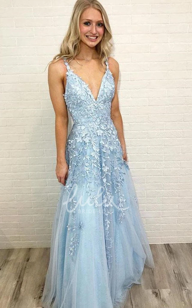 Tulle Sleeveless A-Line Simple Prom Dress with Flowers