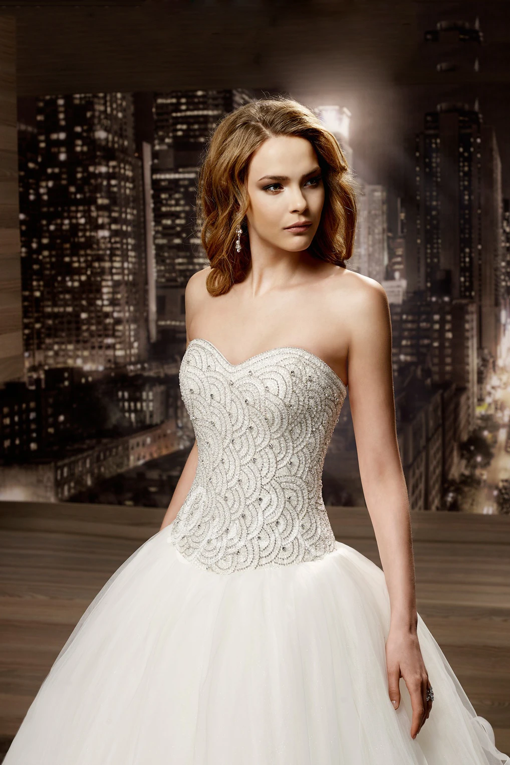 A-line Wedding Dress with Ruffles and Beaded Bodice Sweetheart Lace-up Back