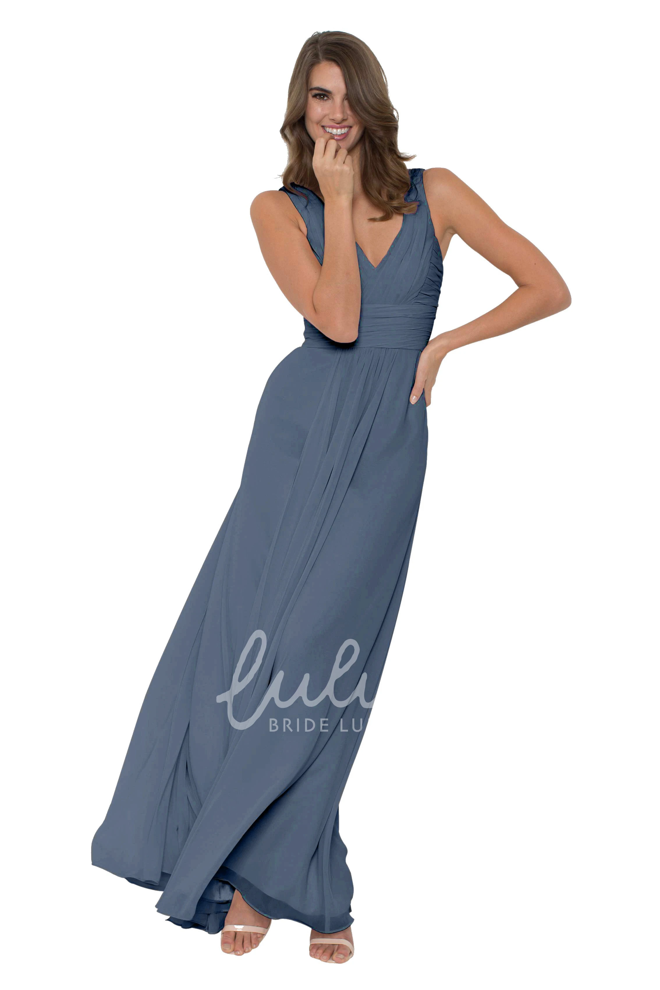V-Neck Chiffon Bridesmaid Dress Sleeveless & Ruched Multi-Color Convertible