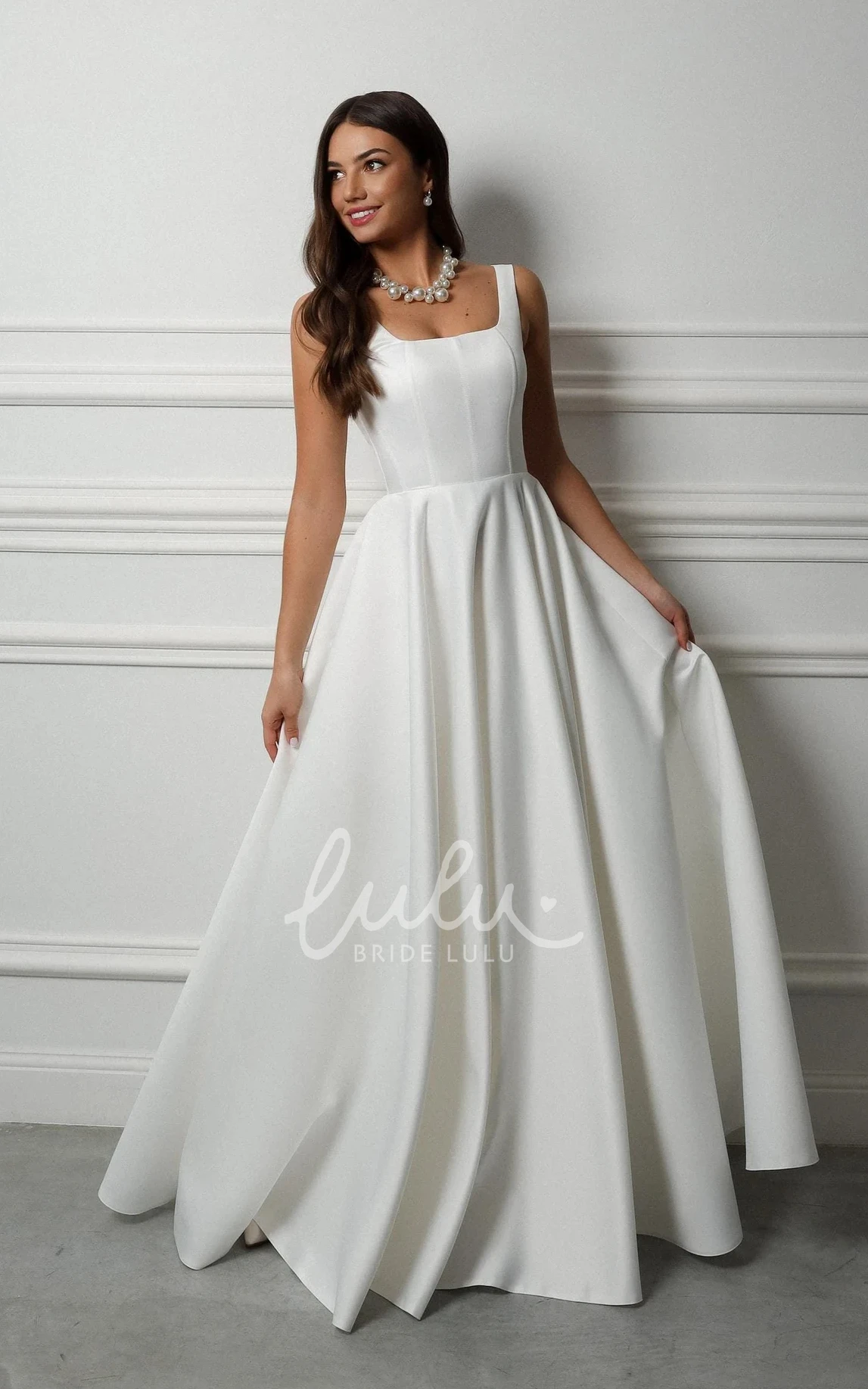 Simple Elegant Sleeveless Satin Wedding Dress Solid A-Line Minimalist Modern Bridal Gown
